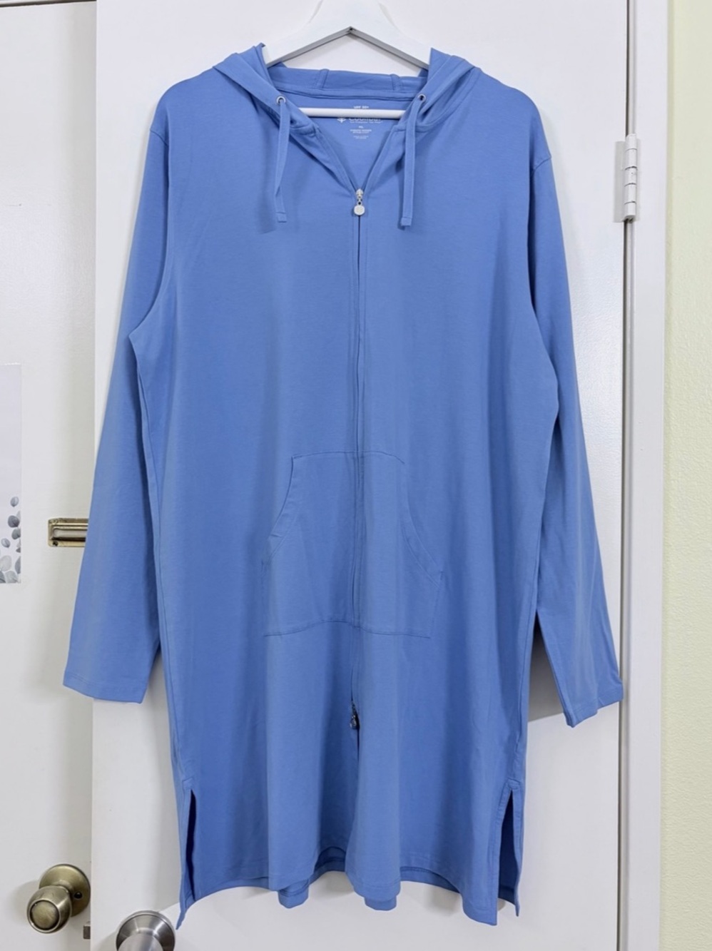 Coolibar Cabana Hoodie XL Blue UPF 50+ Long Zip Up Side Slit Coastal Athleisure
